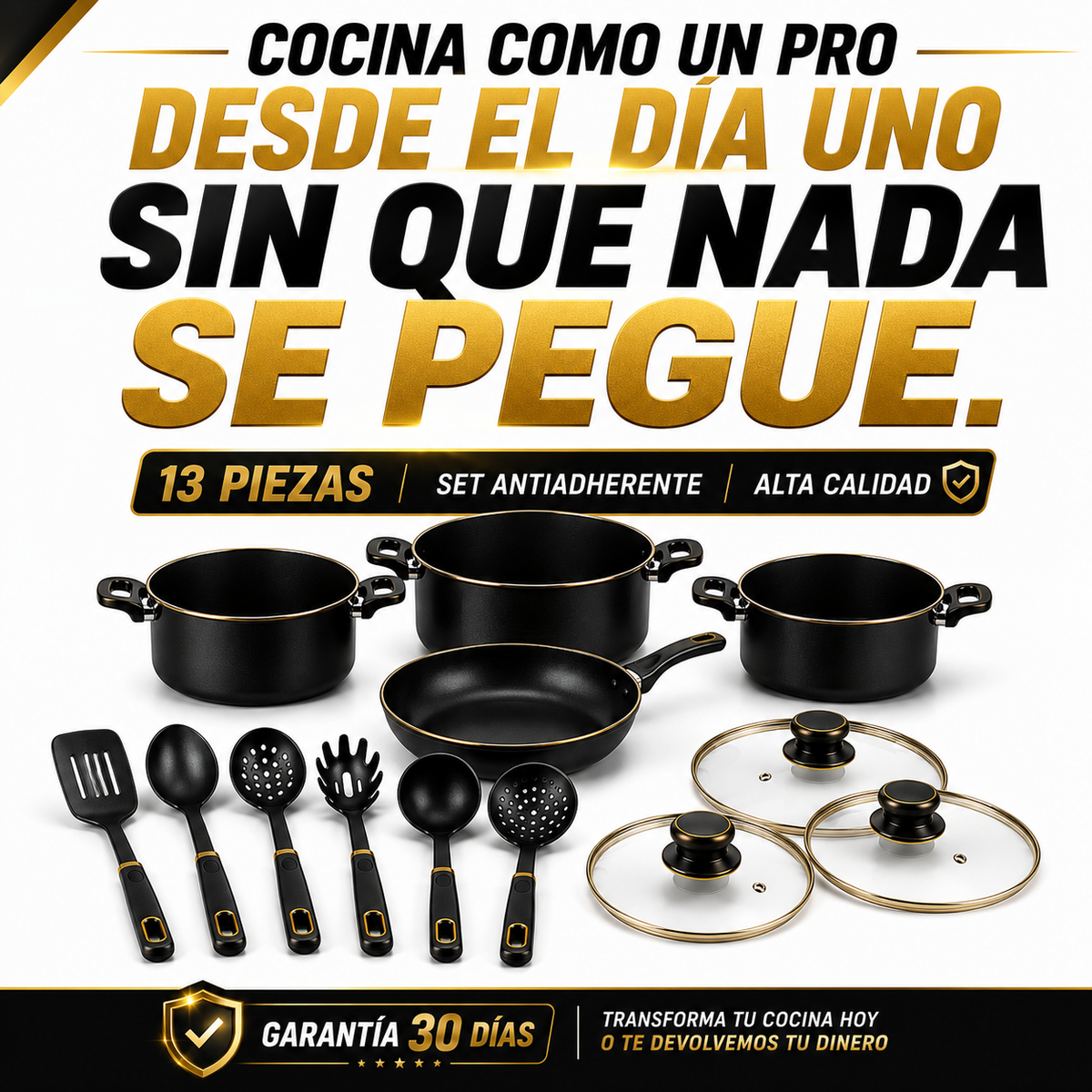 Juego De Ollas 13 Piezas Antiadherente con 6 utencilios 🔥
